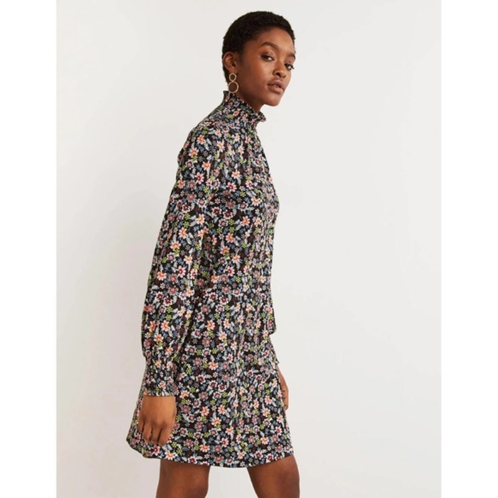 BODEN Floral Shift Dress Black Opulent Leaf Tie Waist Smocked 16 18 Tall Long - Picture 5 of 16